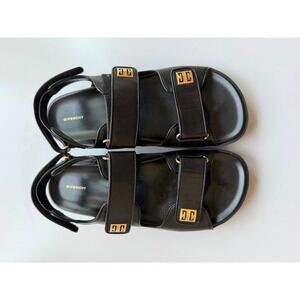 Givenchy Black Leather Marshmallow 4G Logo Platform Slingback Sandals W. 39